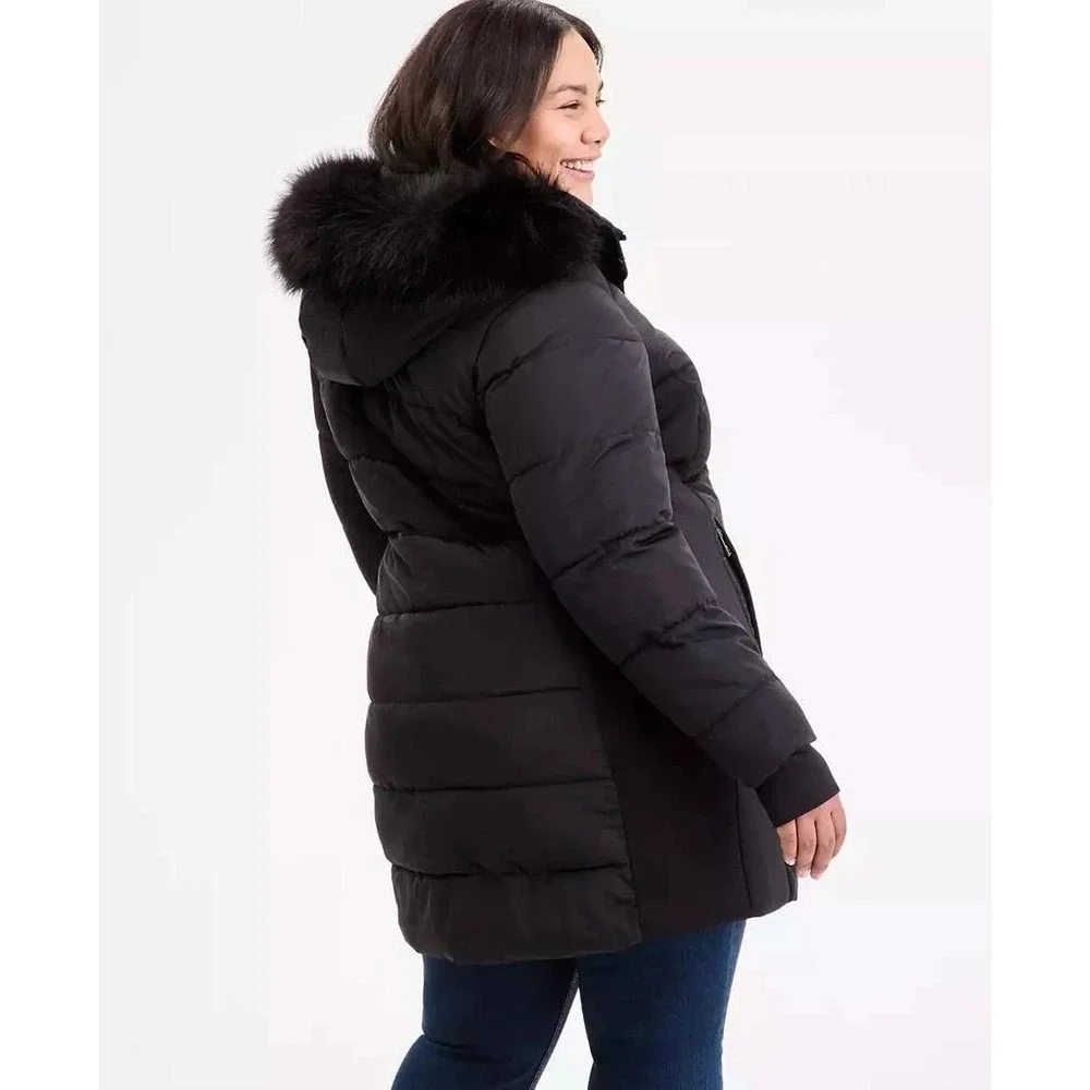 Michael Kors Coat Womens 1X Black Quilted Puffer Hooded Plus Size Winter Jacket